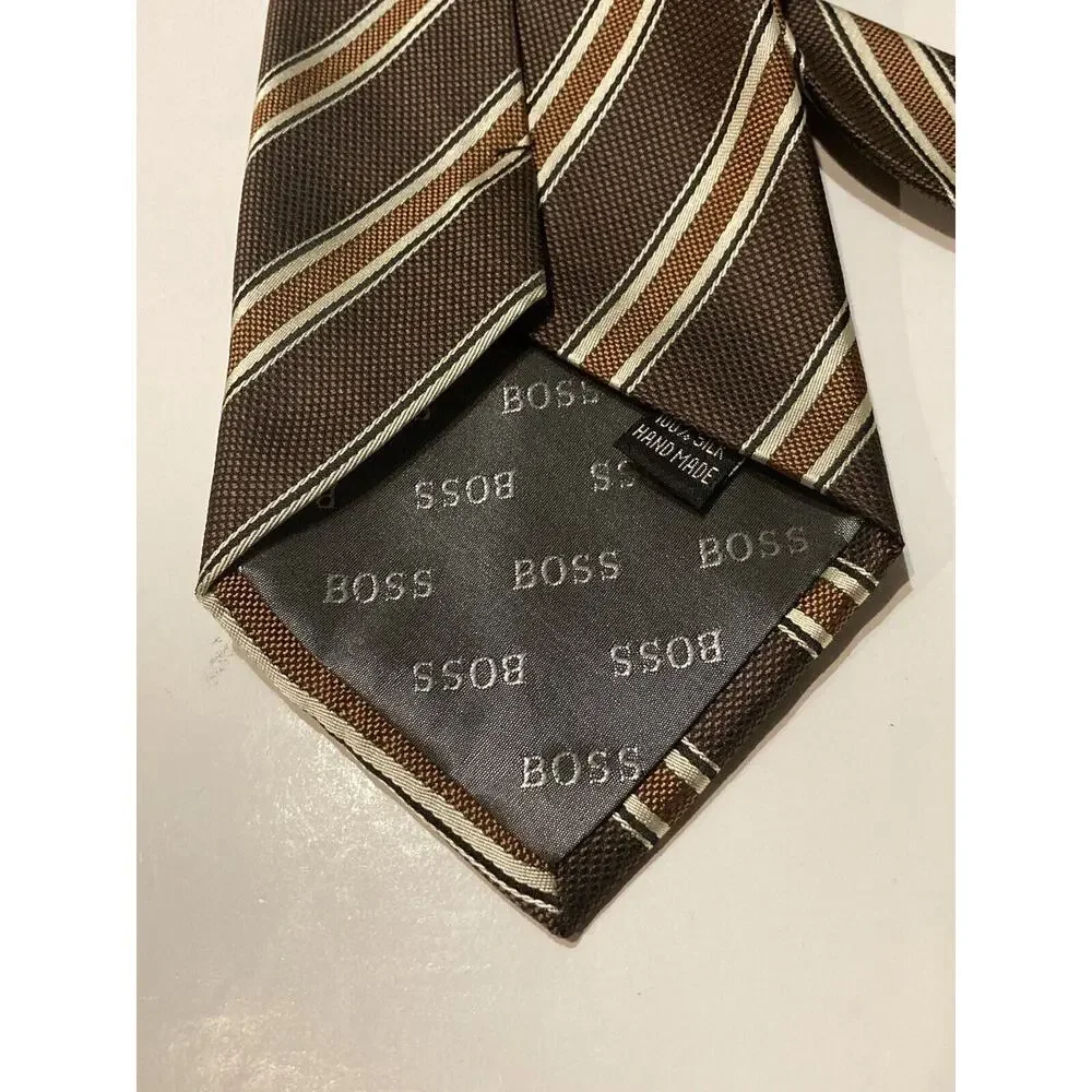 Hugo Boss Brown Striped Silk Tie